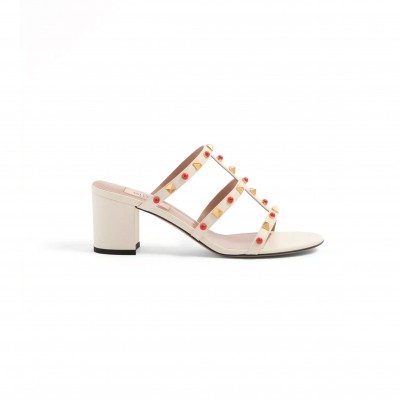 VALENTINO ROCKSTUD SLIDE SANDAL IN CALFSKIN WITH CABOCHON STONES 60MM 6W2S0C47MAX_D2K